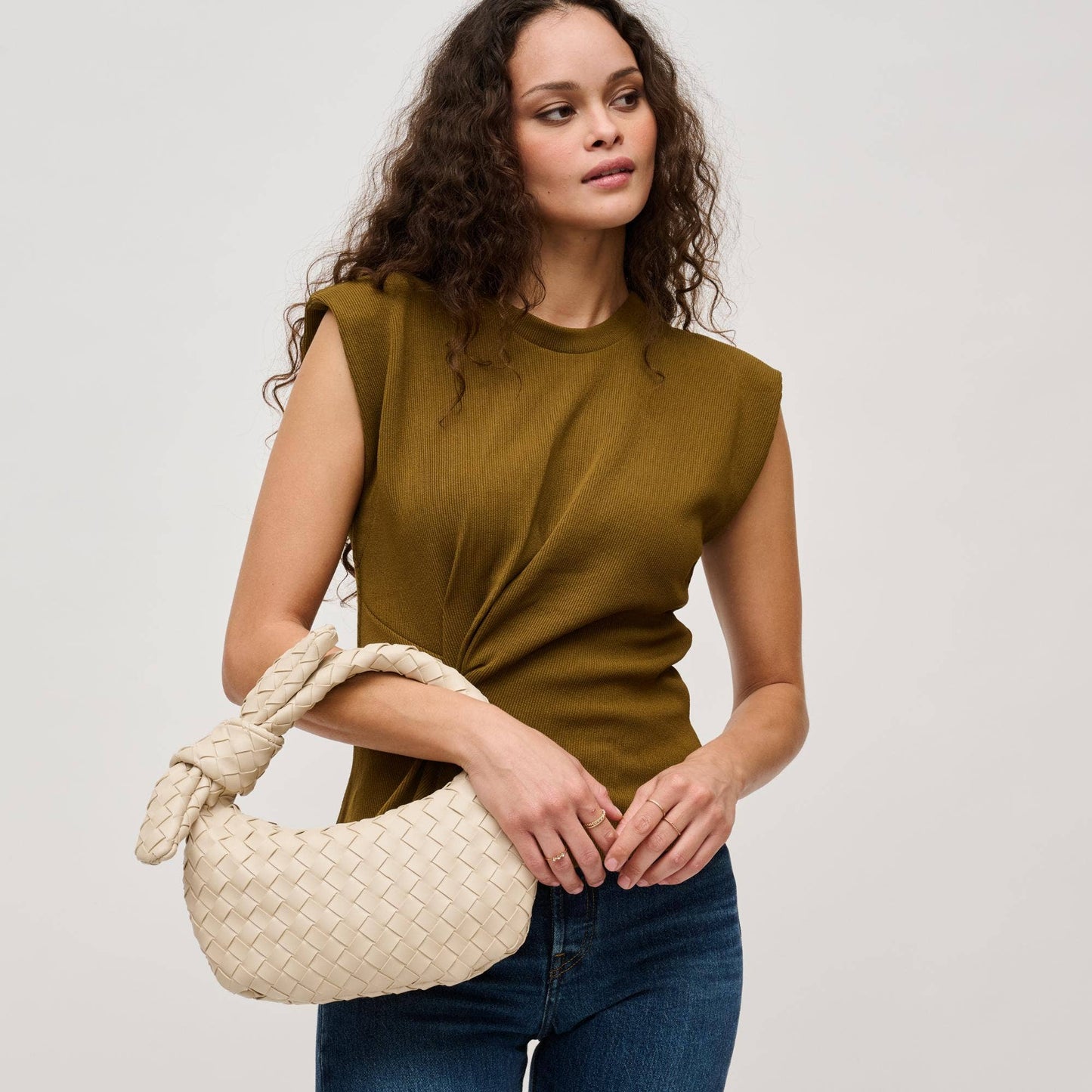 Lizbeth Woven Knot Clutch: Oatmilk