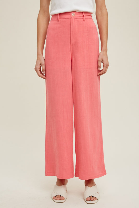 Linen Wide Leg Pants in Pink