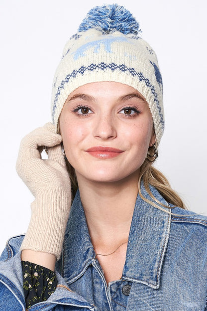 Reindeer Blue Beanie