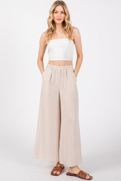Cream Washed Wide Pants