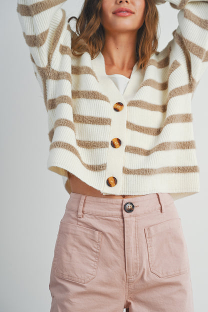 Taupe Striped Cardigan