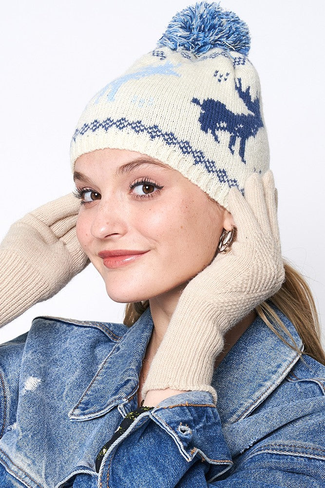 Reindeer Blue Beanie