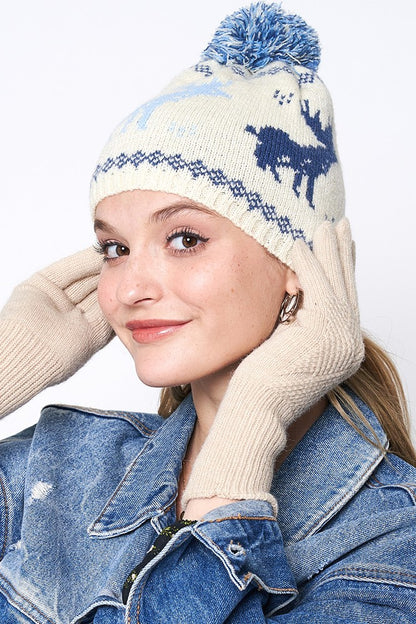 Reindeer Blue Beanie