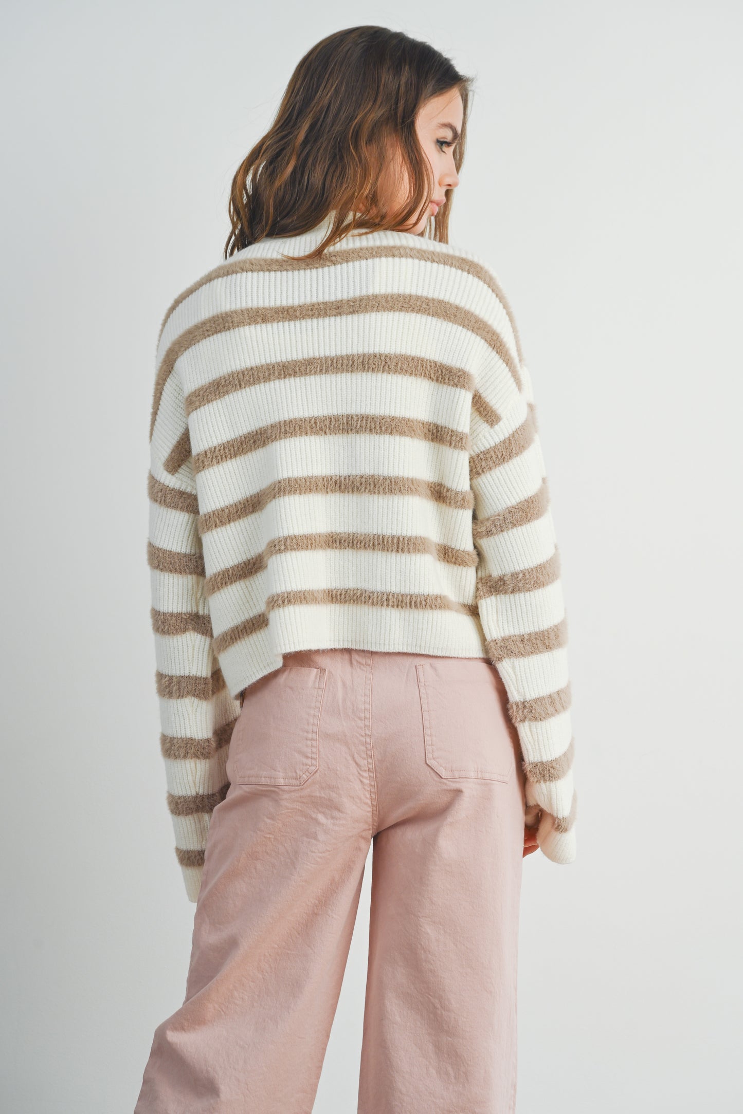 Taupe Striped Cardigan