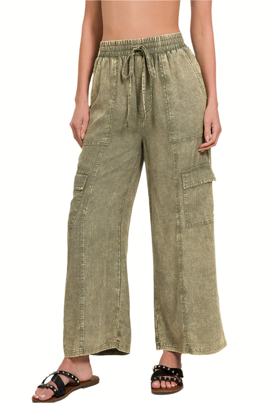 Olive Washed Cargo Pants
