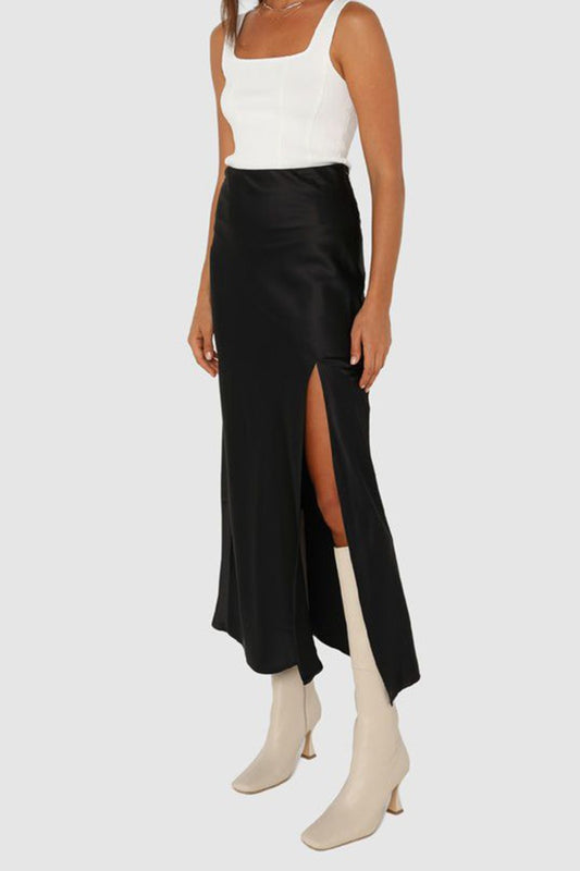 Cleo Black Satin Skirt