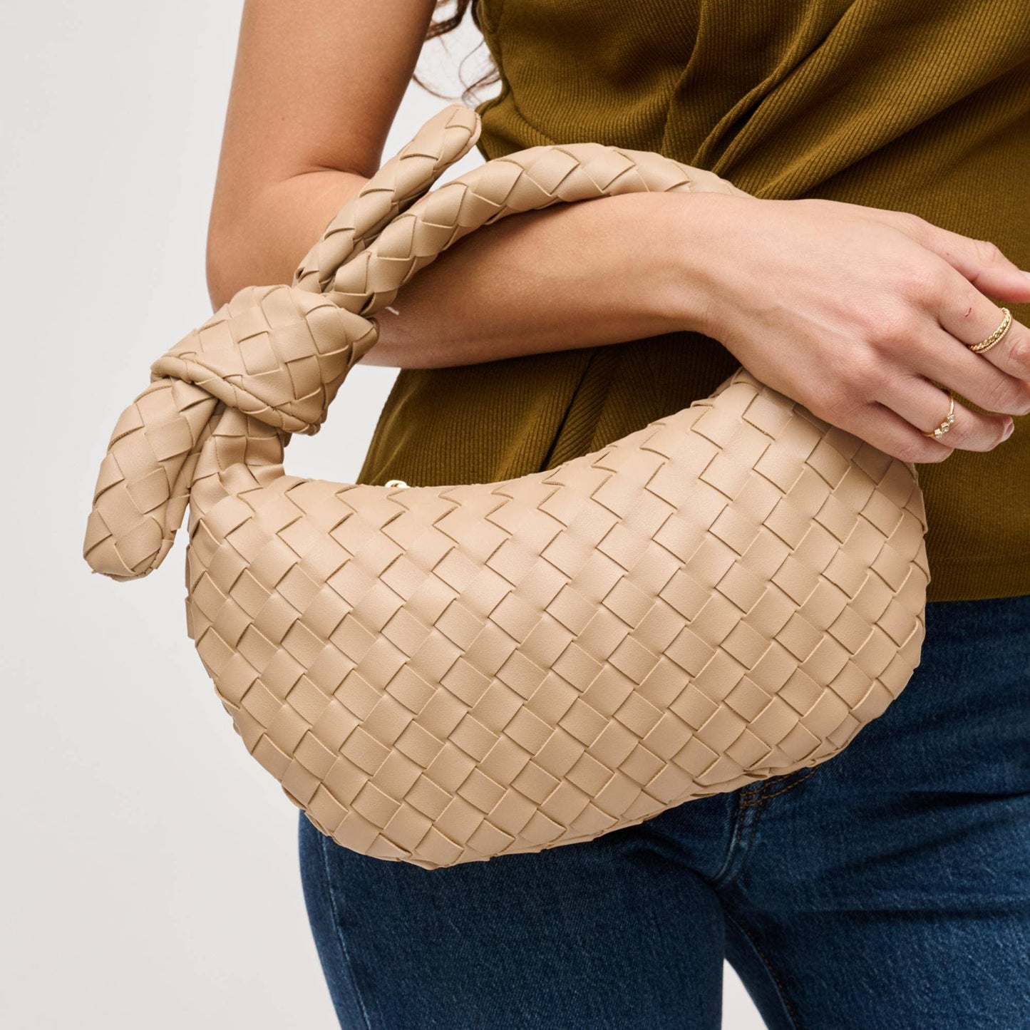 Lizbeth Woven Knot Clutch: Oatmilk