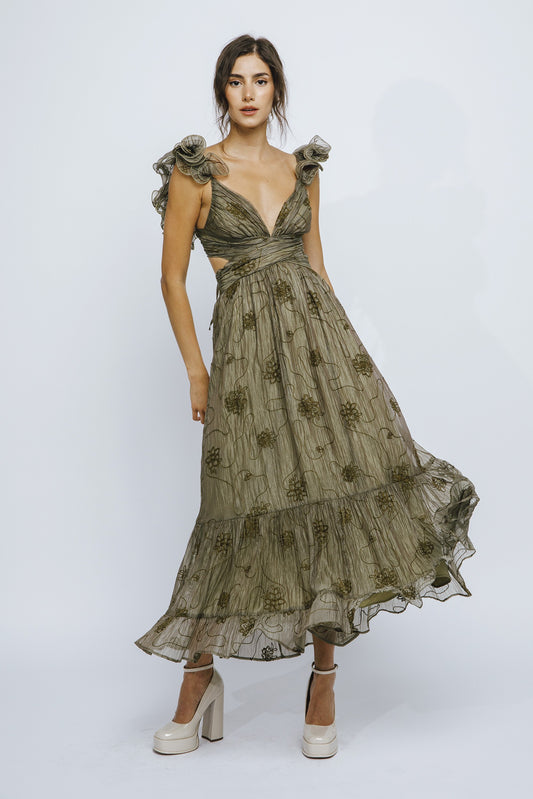 Olive Flowers Dress