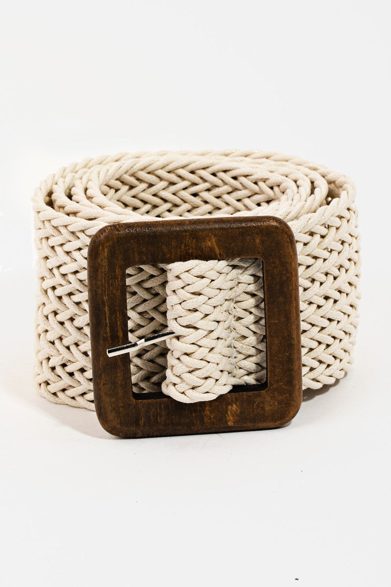 Wooden Square Buckle Braided Belt