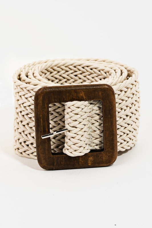 Wooden Square Buckle Braided Belt