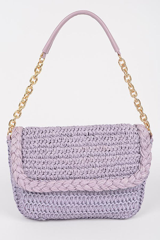 Lavender Straw + Chain Purse