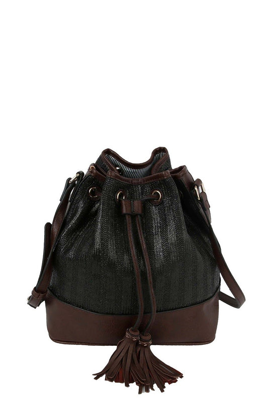 Stripe Drawstring Bucket Bag
