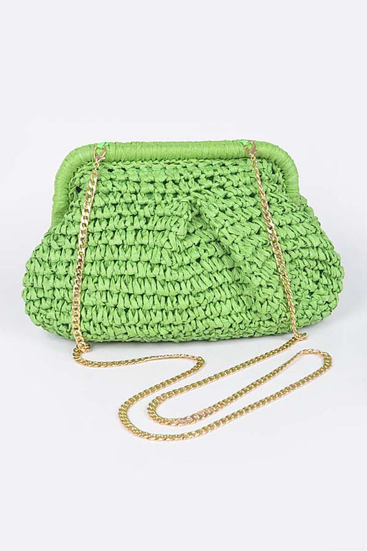 Lime Straw + Chain Purse